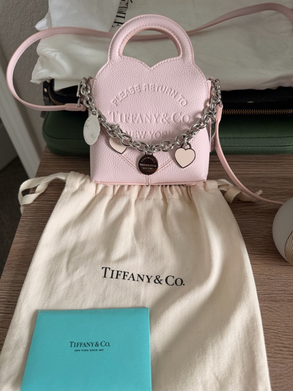 Tiffany & Co. Pink Mini Leather Charm Tote with Silver Chain